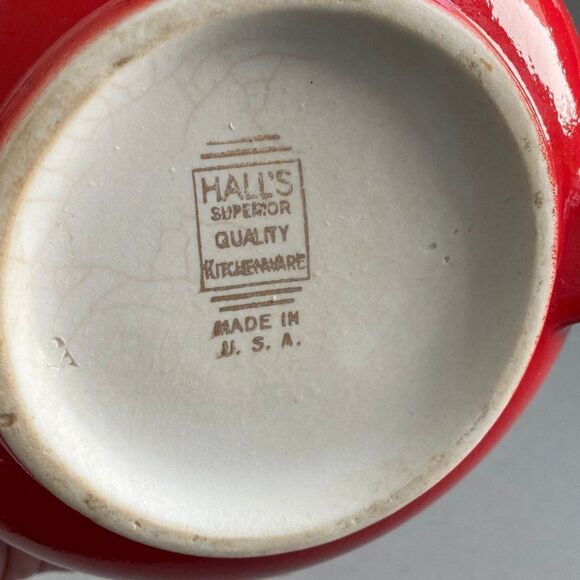 1940 Hall Vintage Superior Quality Red Glazed Sani Grid Teapot, 5" Tall - Picture 7 of 7